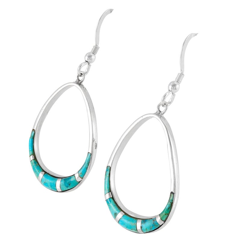 Turquoise Network 925 Sterling Silver Earrings Genuine Gemstones & Gemstones Pear-Shape Drop Dangles (Turquoise) - Image 3
